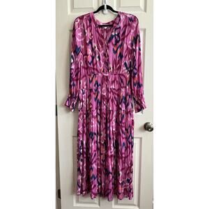 CHICO’S Pink Ikat Vibrant Tiered Long Sleeve Boho Maxi Dress Sz 1 US 8